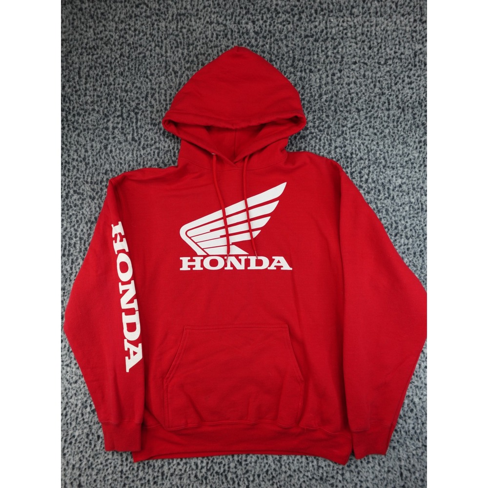 Honda Racing Hoodie Mens Large Red Graphic Wing Logo Sleeve Print Sweatshirt